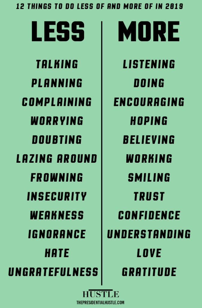12 Things To Do Less Of And More Of In 2019 - The Presidential Hustle®