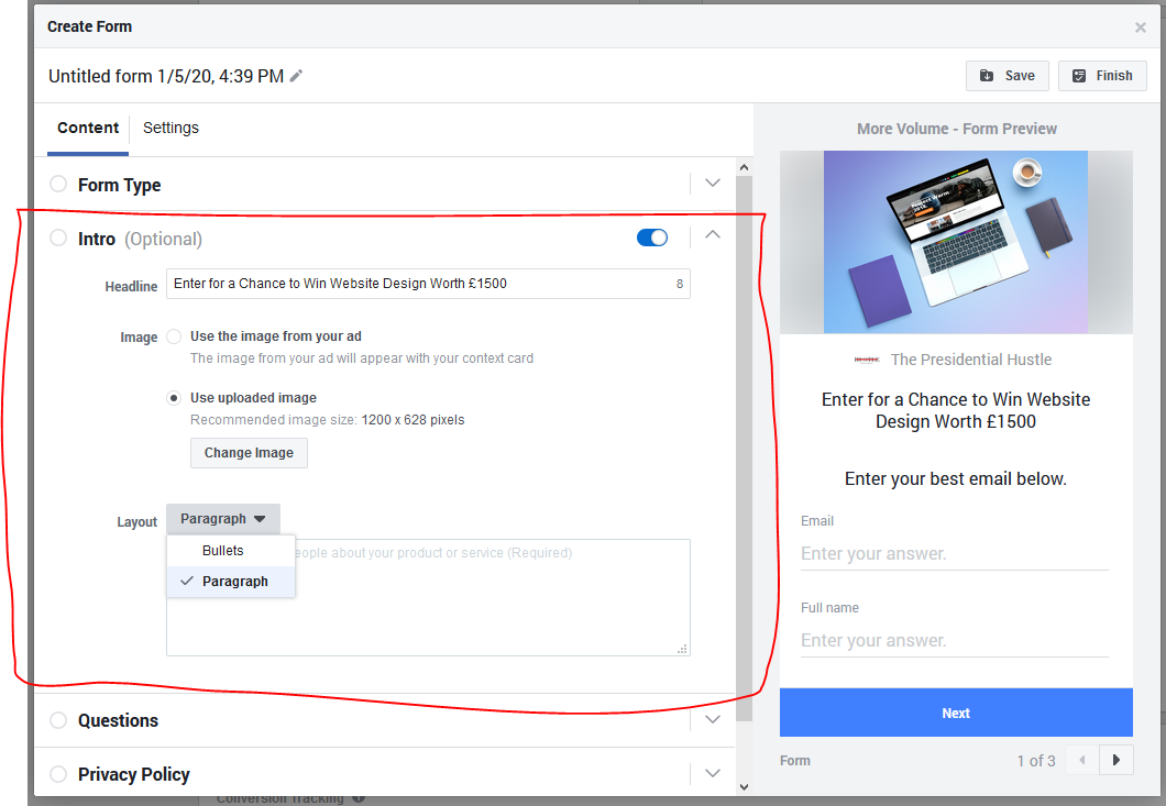 steps to create facebook lead ads 5